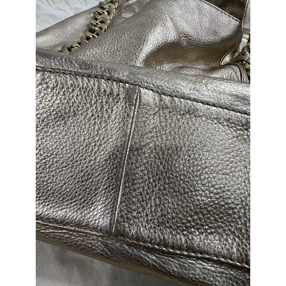 Michael Kors Gold Leather Shoulder Bag w/ Chain Accent & Canvas Storage Bag MK - Picture 11 of 13